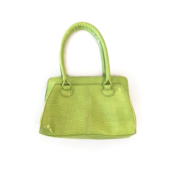Vintage Handbags - Vintage Y2K Lime Green Faux Leather Double Handle Mini Bag